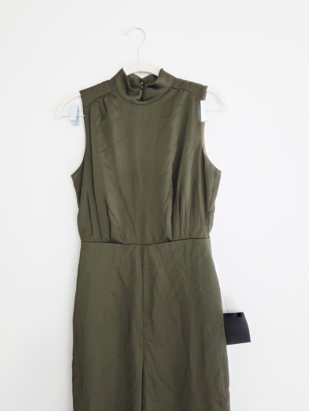 Lulus Classic Elegance Olive Green Satin Sleeveless Mock Neck Jumpsuit XS - Picture 3 of 6